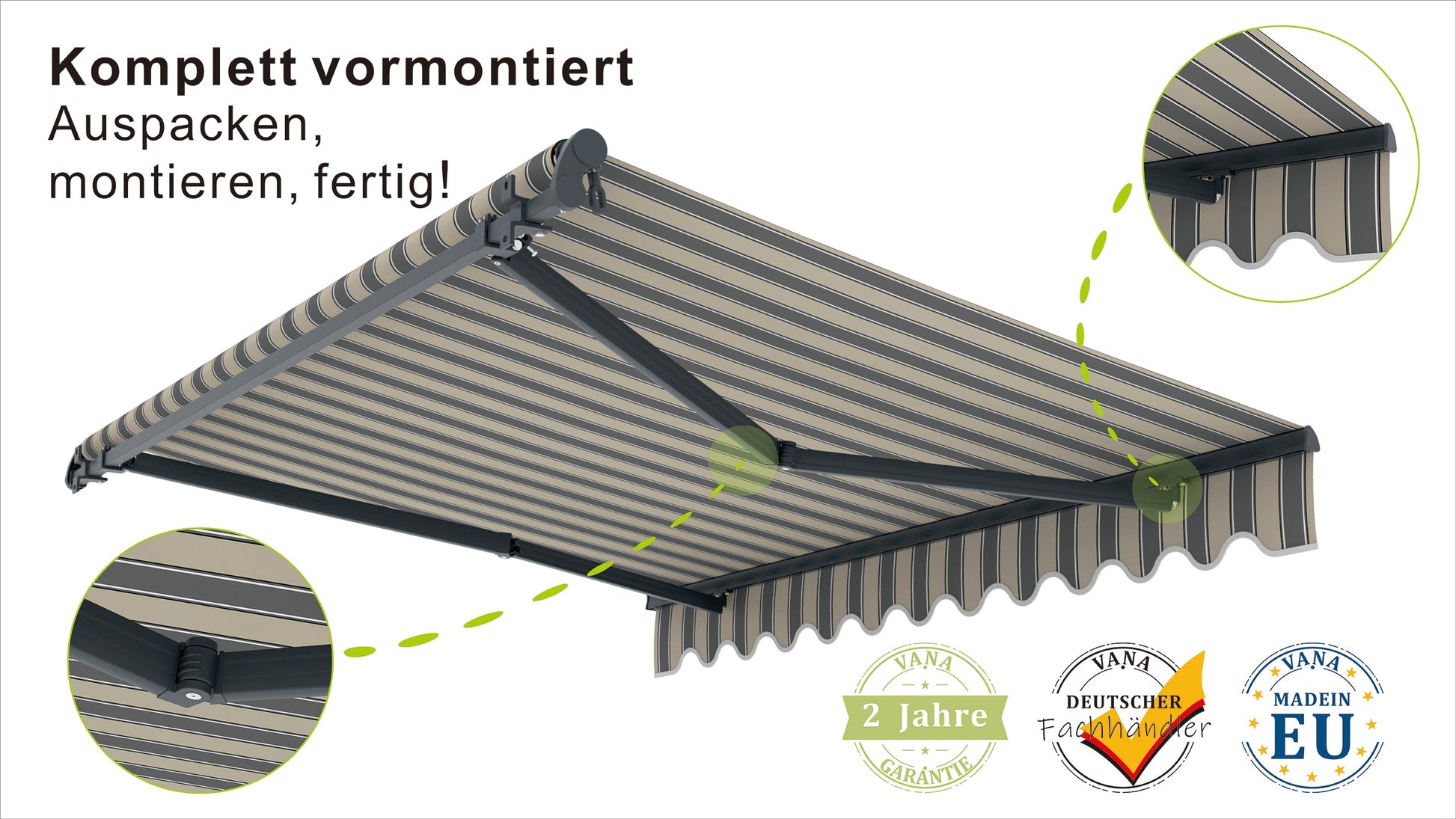 VANA Gelenkarmmarkise 3x2,5 m Handkurbel SP1105 - Vana Deutschland Sunavo