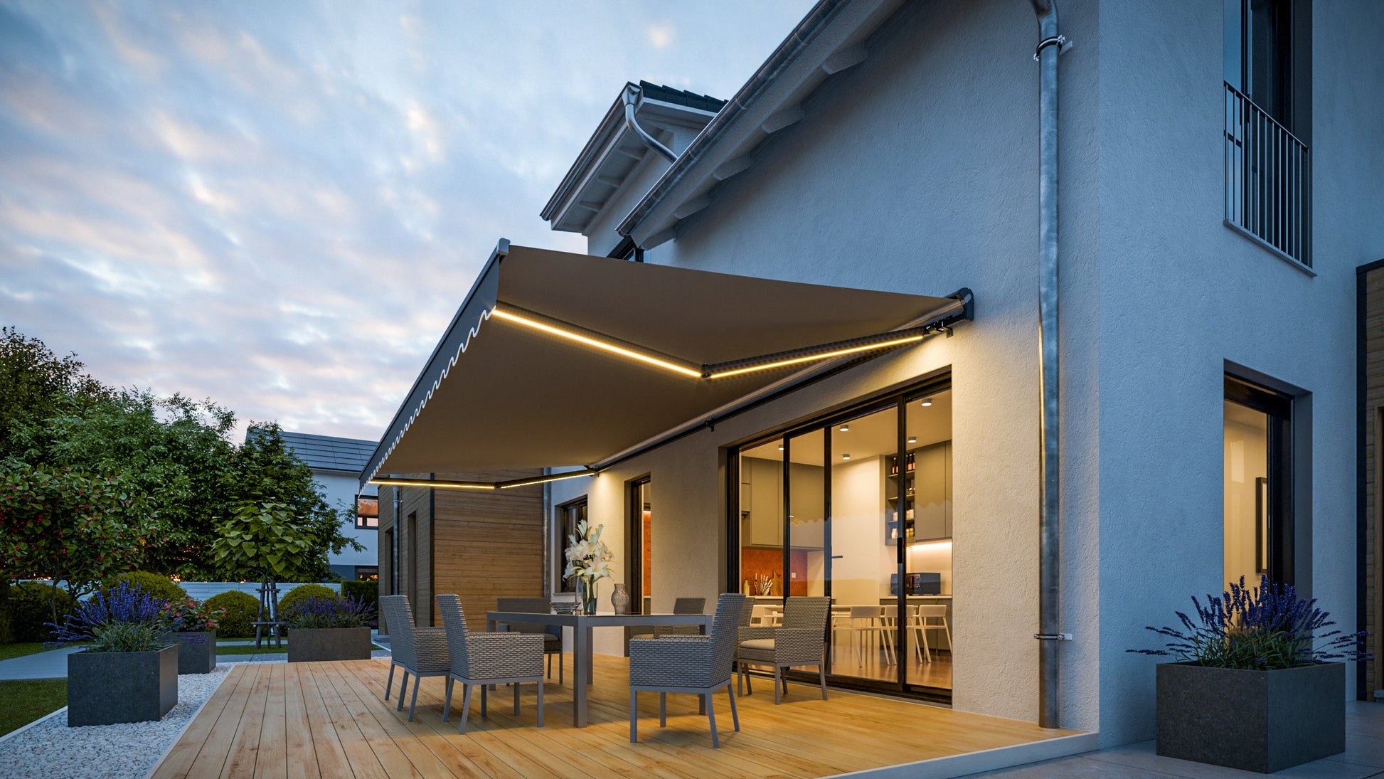 VANA Elektrische Halbkassettenmarkise Anthrazit LED & Motor SP1201EMLA - Vana Deutschland Sunavo