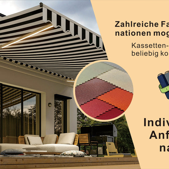VANA Elektrische Halbkassettenmarkise Weiß LED & Motor SP1201EMLW - Vana Deutschland Sunavo
