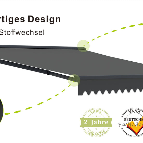 VANA Elektrische Halbkassettenmarkise Anthrazit LED & Motor SP1201EMLA - Vana Deutschland Sunavo