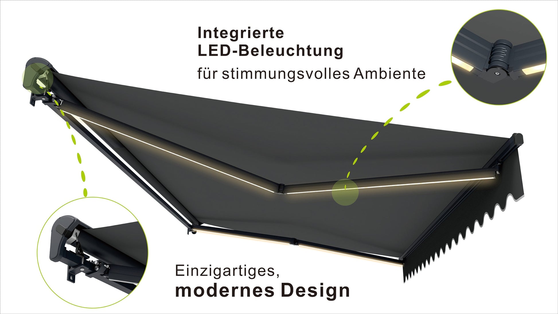 VANA Elektrische Halbkassettenmarkise Anthrazit LED & Motor SP1201EMLA - Vana Deutschland Sunavo