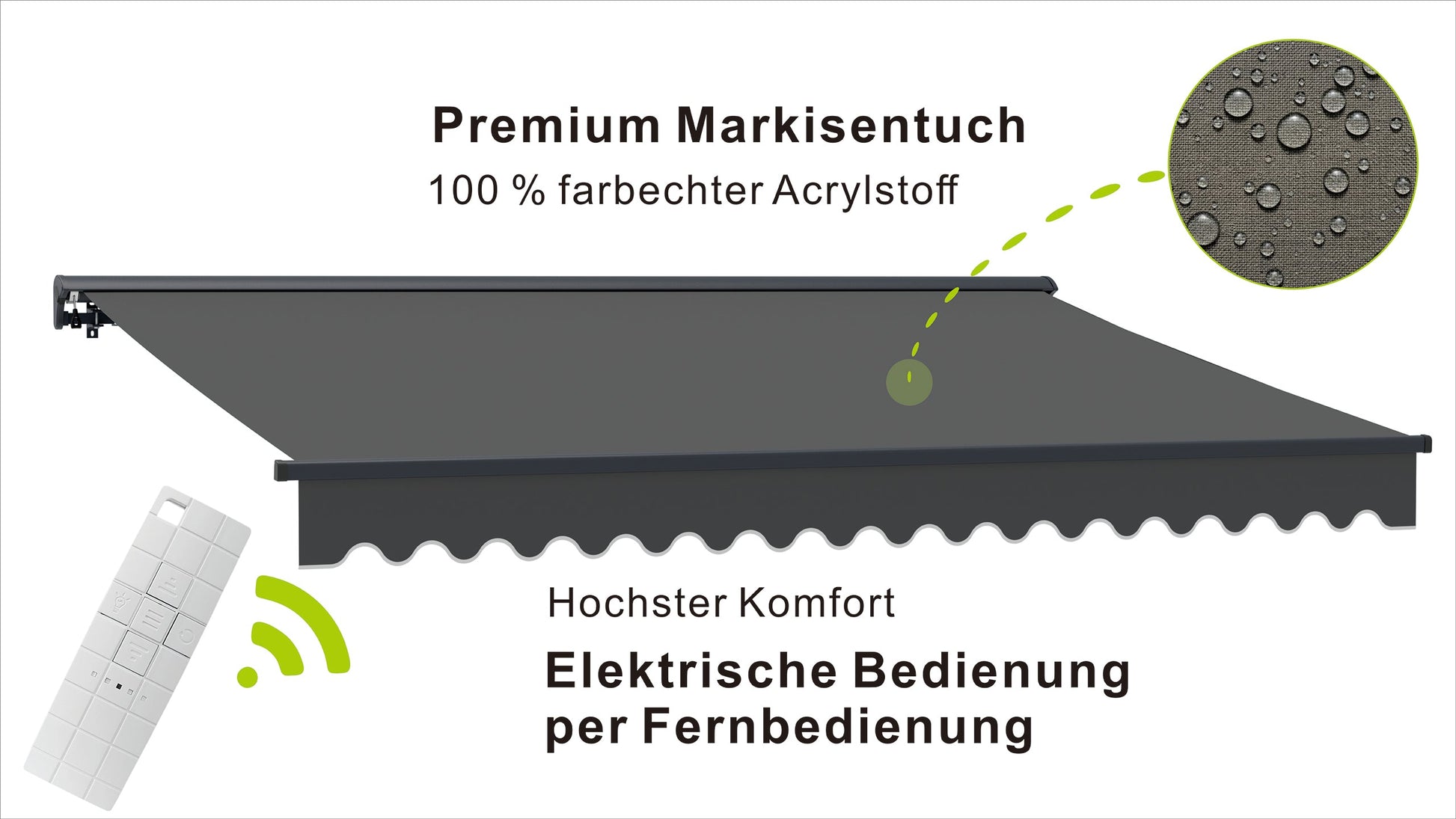VANA Elektrische Halbkassettenmarkise Anthrazit LED & Motor SP1201EMLA - Vana Deutschland Sunavo