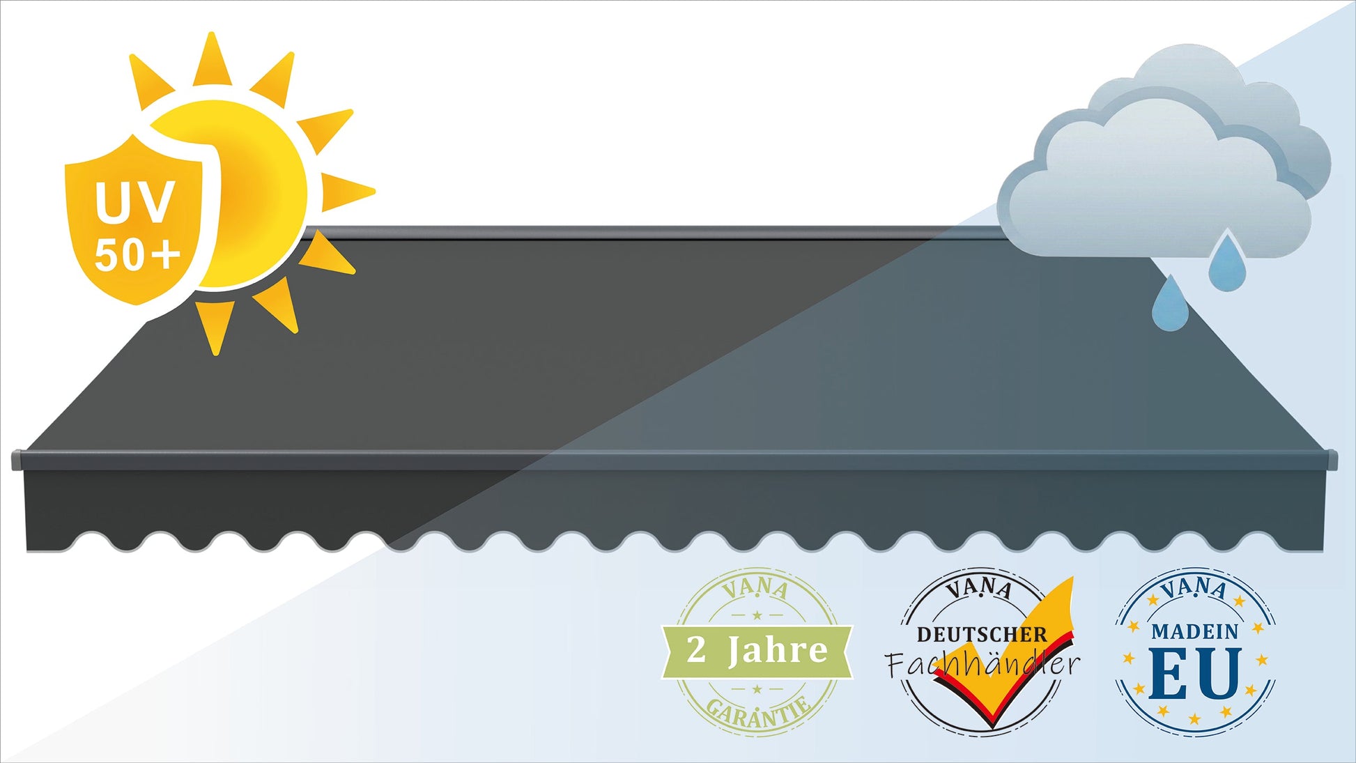 VANA Elektrische Halbkassettenmarkise Anthrazit LED & Motor SP1201EMLA - Vana Deutschland Sunavo