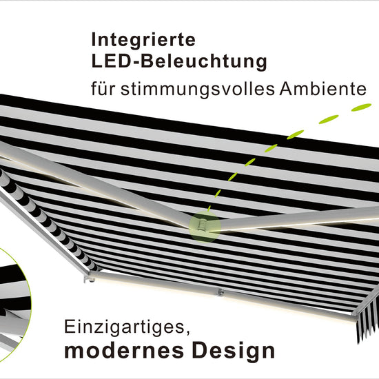 VANA Elektrische Halbkassettenmarkise Weiß LED & Motor SP1201EMLW - Vana Deutschland Sunavo