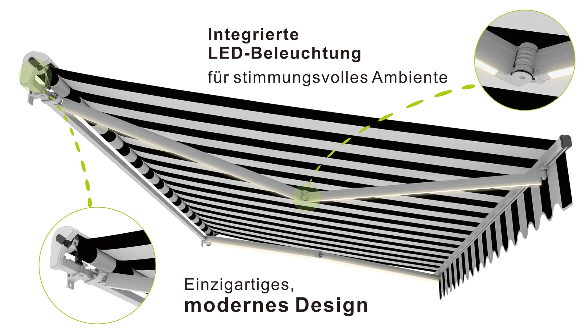 VANA Elektrische Halbkassettenmarkise Weiß LED & Motor SP1201EMLW - Vana Deutschland Sunavo