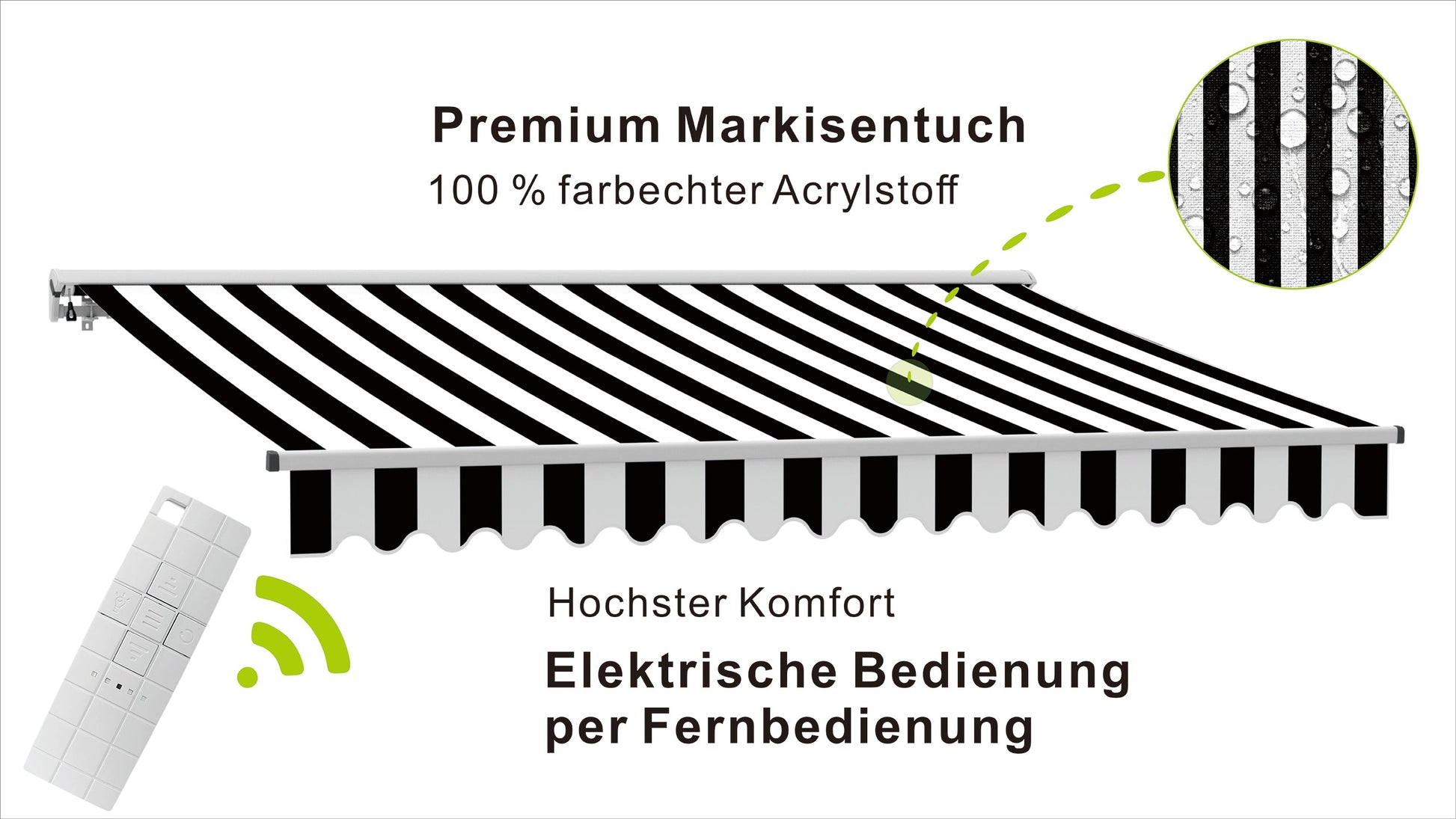 VANA Elektrische Halbkassettenmarkise Weiß LED & Motor SP1201EMLW - Vana Deutschland Sunavo