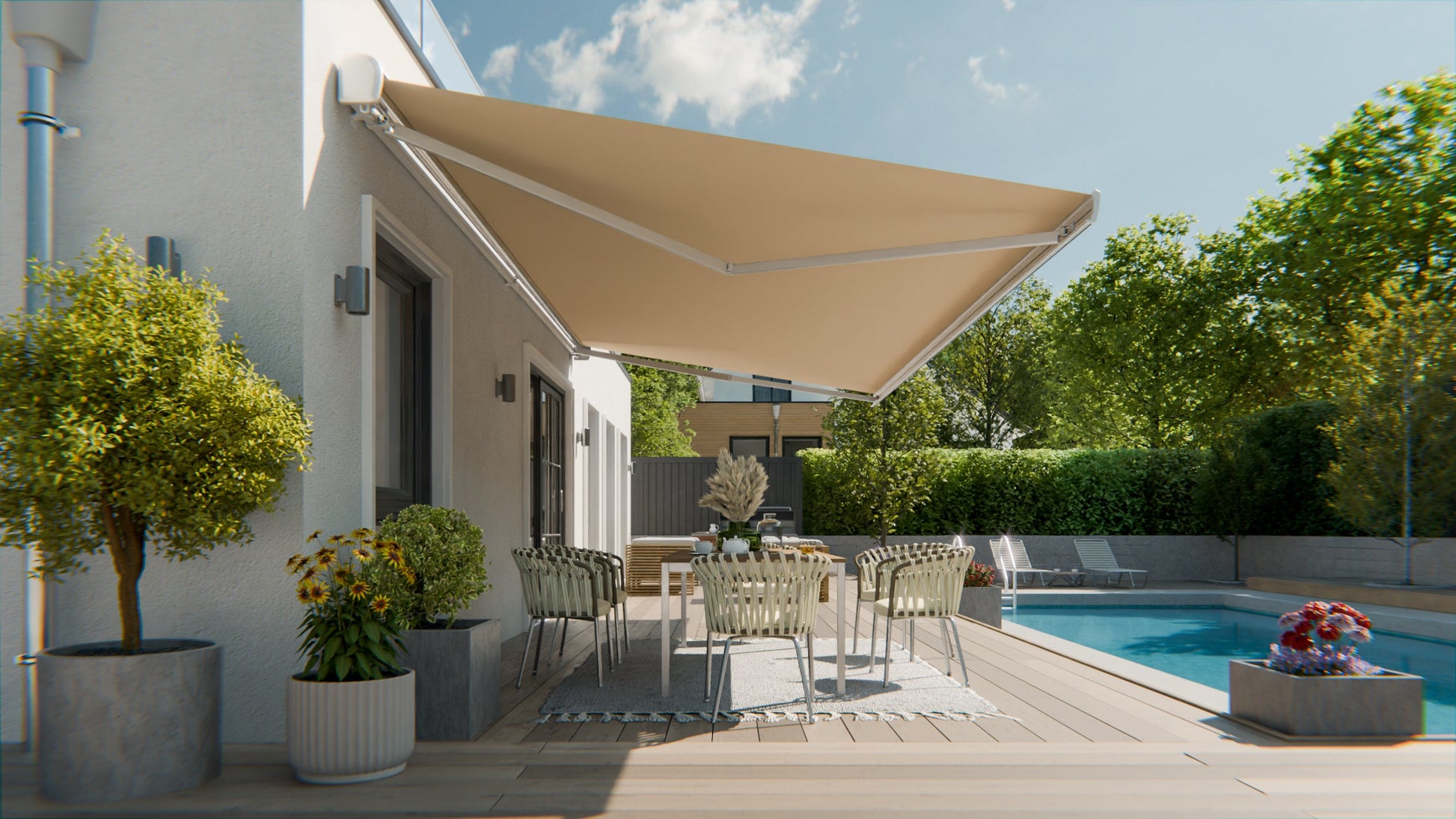 VANA Elektrische Vollkassettenmarkise 4x3 m Beige inkl. LED & Motor 1307EML - Vana Deutschland Sunavo