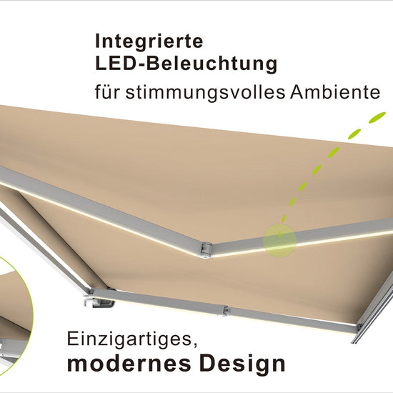 VANA Elektrische Vollkassettenmarkise 4x3 m Beige inkl. LED & Motor 1307EML - Vana Deutschland Sunavo