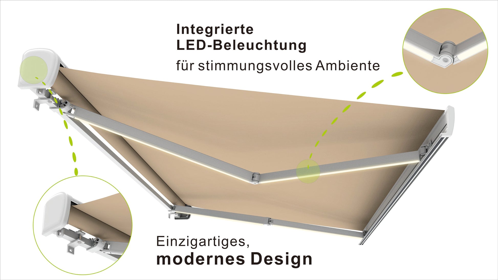 VANA Elektrische Vollkassettenmarkise 4x3 m Beige inkl. LED & Motor 1307EML - Vana Deutschland Sunavo