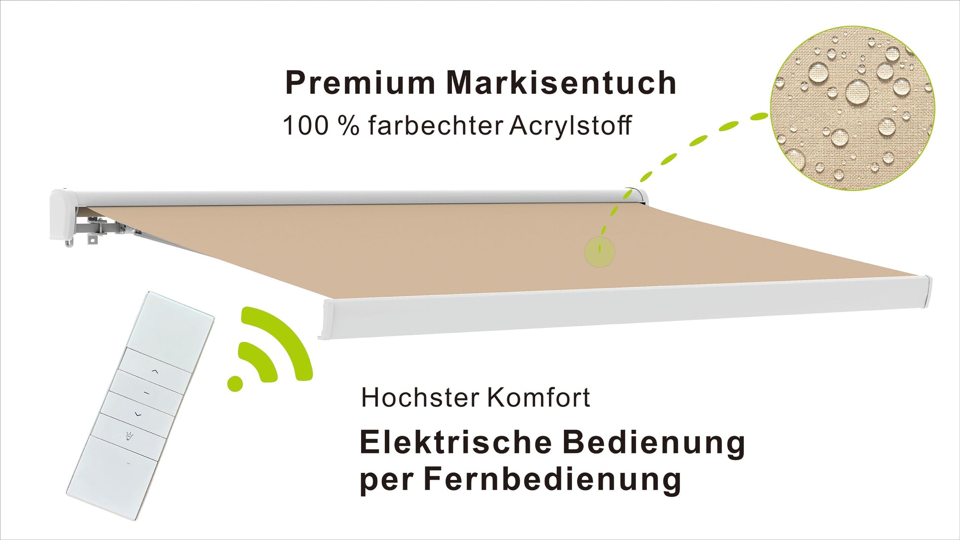 VANA Elektrische Vollkassettenmarkise 4x3 m Beige inkl. LED & Motor 1307EML - Vana Deutschland Sunavo
