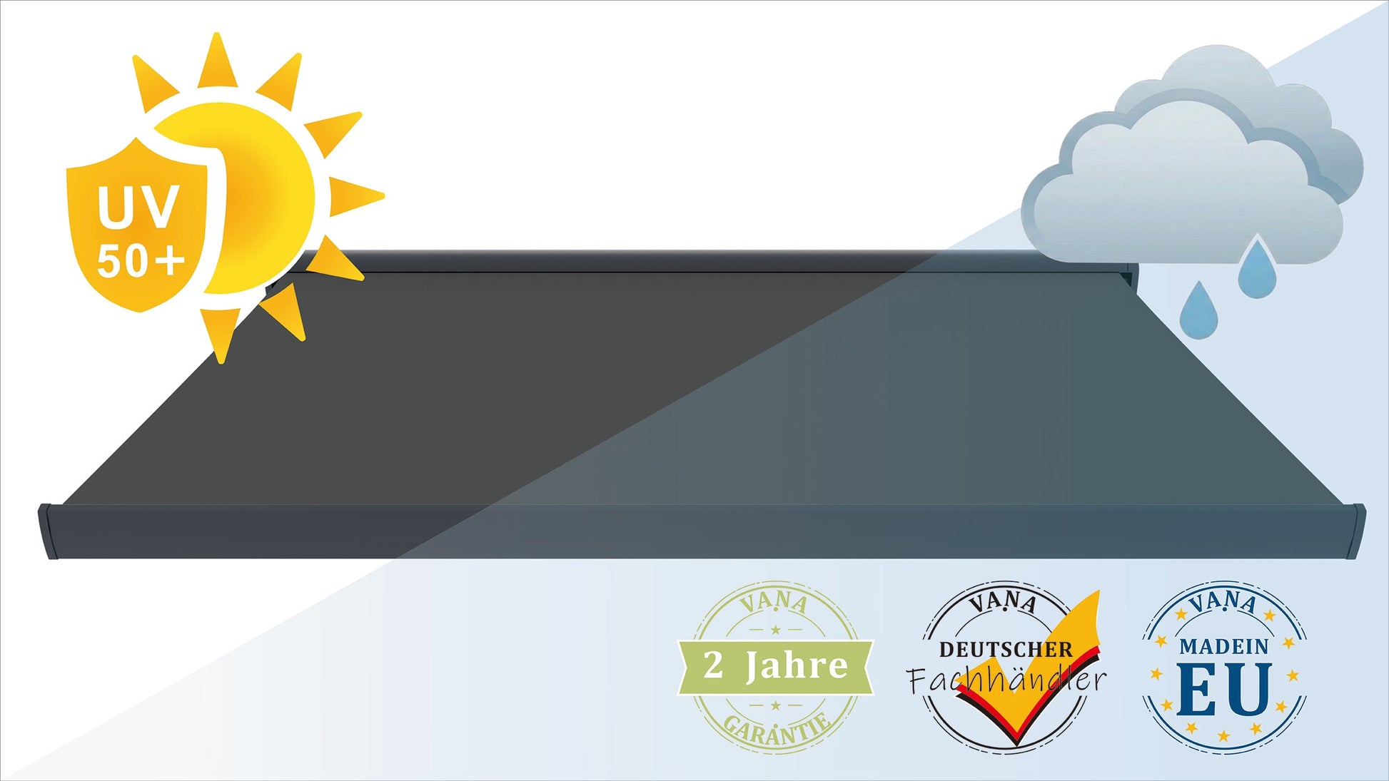 VANA Elektrische Vollkassettenmarkise Anthrazit LED & Motor 1307EML - Vana Deutschland Sunavo