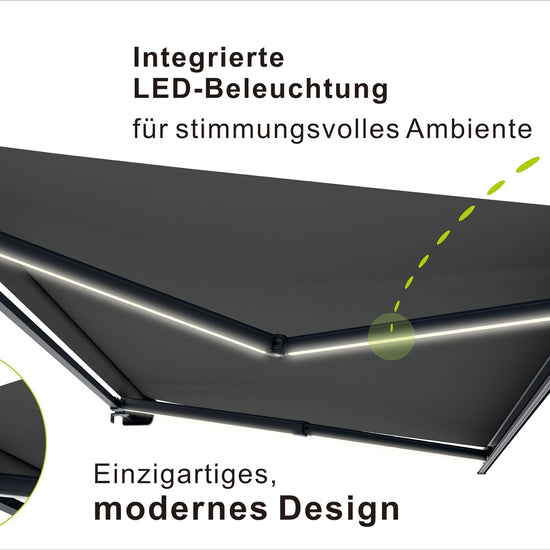 VANA Elektrische Vollkassettenmarkise Anthrazit LED & Motor 1307EML - Vana Deutschland Sunavo
