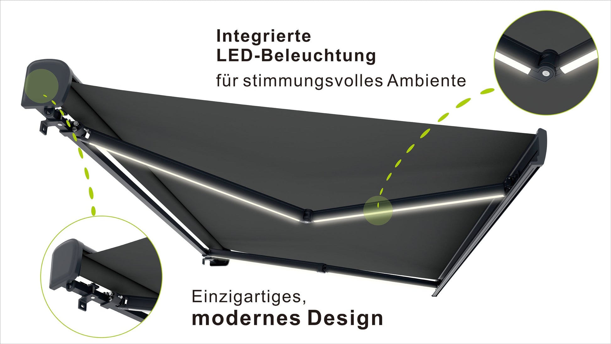 VANA Elektrische Vollkassettenmarkise Anthrazit LED & Motor 1307EML - Vana Deutschland Sunavo