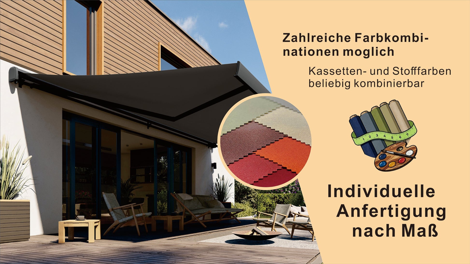 VANA Elektrische Vollkassettenmarkise Anthrazit LED & Motor 1307EML - Vana Deutschland Sunavo
