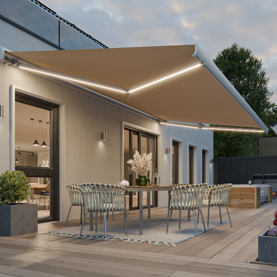 VANA Elektrische Vollkassettenmarkise 4x3 m Beige inkl. LED & Motor 1307EML - Vana Deutschland Sunavo
