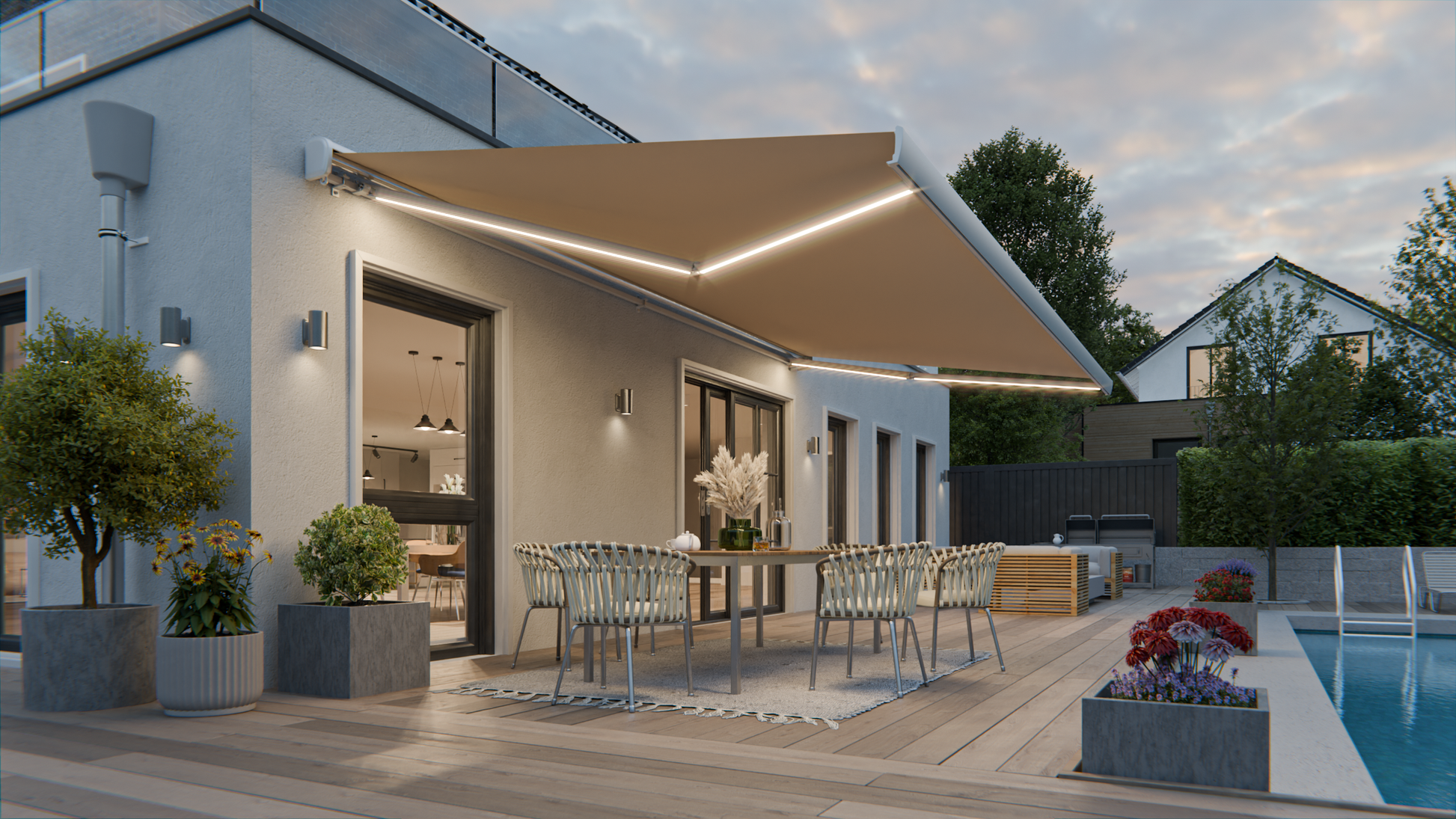 VANA Elektrische Vollkassettenmarkise 4x3 m Beige inkl. LED & Motor 1307EML - Vana Deutschland Sunavo