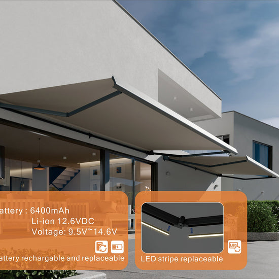 VANA Elektrische Vollkassettenmarkise Hellgrau RAL 7004 LED & Motor SP1308EML - Vana Deutschland Sunavo