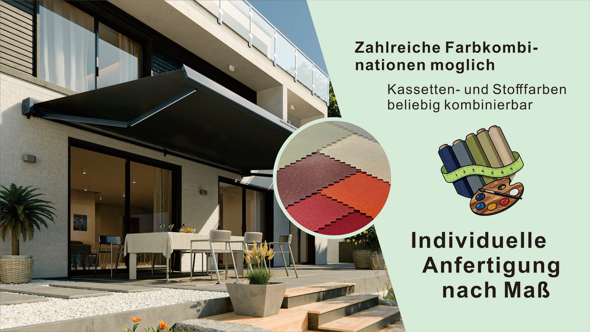 VANA Elektrische Solar-Vollkassettenmarkise Dunkelgrau RAL 7012 inkl. LED & Motor SP1308EMSL - Vana Deutschland Sunavo