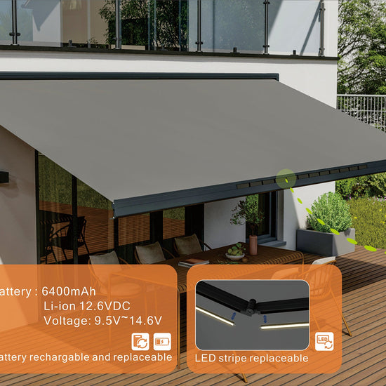 VANA Elektrische Solar-Vollkassettenmarkise Hellgrau RAL 7004 inkl. LED & Motor SP1308EMSL - Vana Deutschland Sunavo