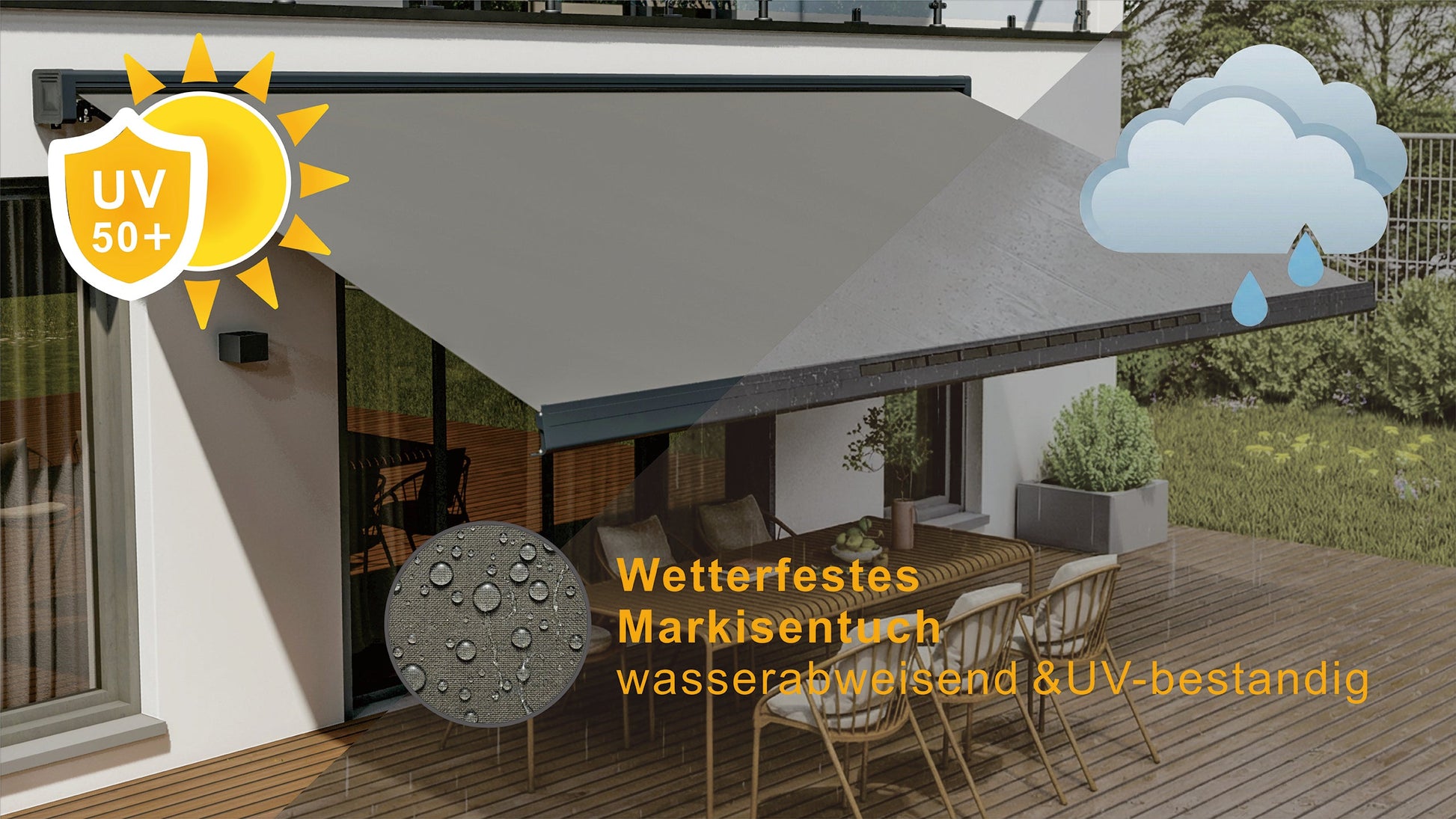 VANA Elektrische Solar-Vollkassettenmarkise Hellgrau RAL 7004 inkl. LED & Motor SP1308EMSL - Vana Deutschland Sunavo