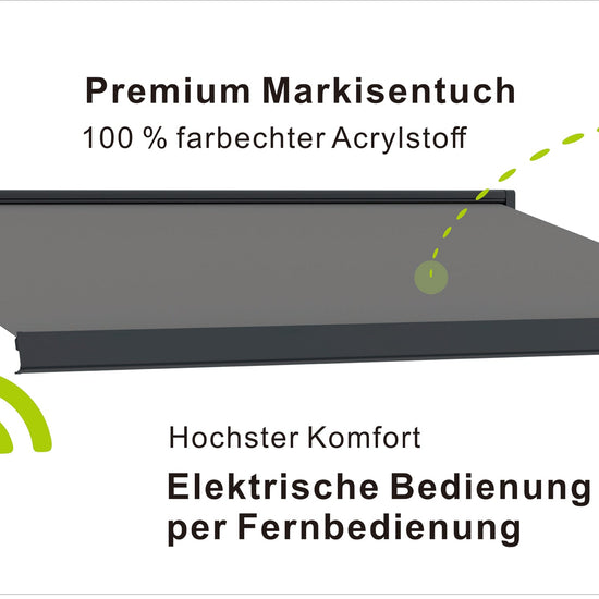 VANA Elektrische Vollkassettenmarkise Hellgrau RAL 7004 LED & Motor SP1308EML - Vana Deutschland Sunavo