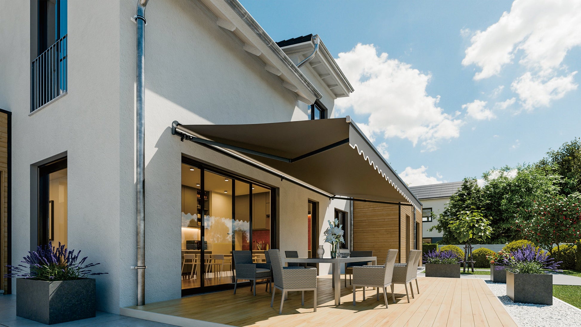 VANA Elektrische Halbkassettenmarkise Anthrazit LED & Motor SP1201EMLA - Vana Deutschland Sunavo