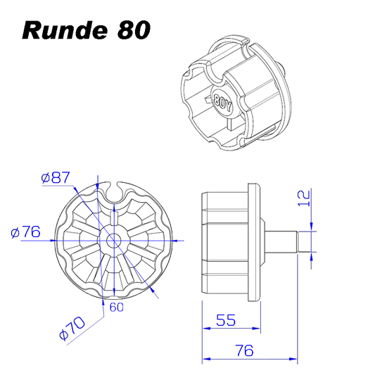 Markisenkapsel Wellenkapsel Runde Tuchrolle Achse 60 70 80 mm - Vana Deutschland Sunavo