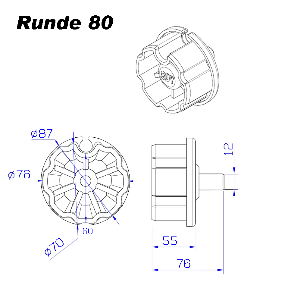 Markisenkapsel Wellenkapsel Runde Tuchrolle Achse 60 70 80 mm - Vana Deutschland Sunavo
